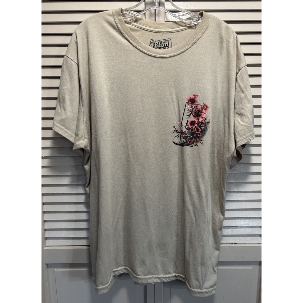 Fresh Laundry Graphic Logo Tshirt Short Sleeve Size 2XL Cherry Blossoms Tan/Pink